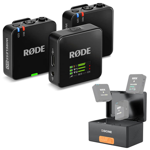 RODE Wireless GO (Gen 3) 2-Person Compact Digital Wireless Microphone System/Recorder (2.4 GHz, Black) Bundle with ZGCINE R30 Pro Charging Case for RODE Wireless Go/Go II Microphone