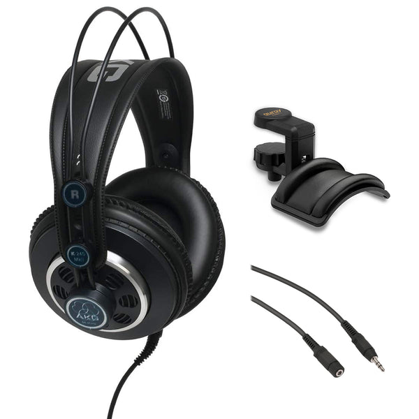 AKG K 240 MK II Pro Stereo Headphones with Headphone Holder & Mini to Mini Extension Cable Bundle