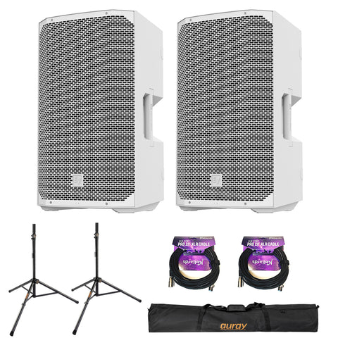 Electro-Voice EVERSE 12 Weatherized Battery-Powered Loudspeaker with Bluetooth Audio and Control White (Pair) Bundle with 2x 20' XLR Cable, SS-47S-PB Deluxe Steel Speaker Stand and Carrying Case