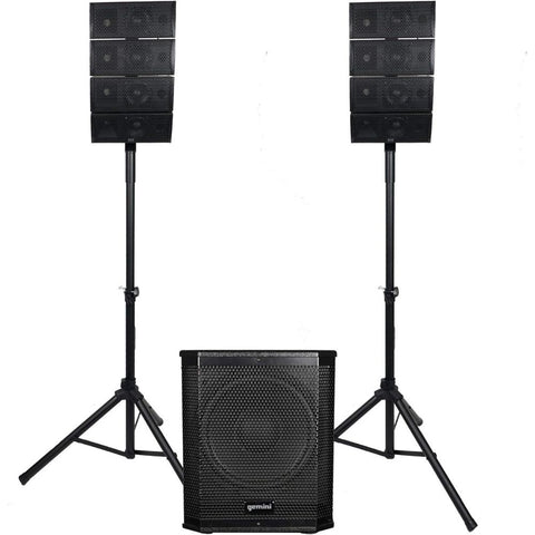 Gemini Sound LRX-448 Professional Bluetooth PA System, Line Array with 4x4 Horizontal Drivers, 12" Powered Subwoofer, 1000W, USB/SD Card, Includes Stands and Cables