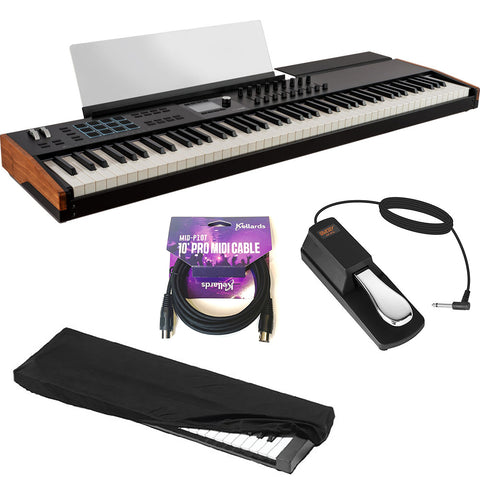 Arturia KeyLab 88 mk3 88-Key Hammer-Action Universal MIDI Controller (Black) Bundle with MID-P10T Pro MIDI to MIDI Cable 10', Universal Piano-Style Sustain Pedal and Stretchy Keyboard Dust Cover