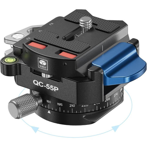 Sirui 55mm Quick Release Plate with 360° Rotating Panoramic Head, Camera Mount Adapter with 1/4" and 3/8" Thread, Quick-Release Attach Plate for Tripod Monopod DSLR Stabilizer, QC-55P