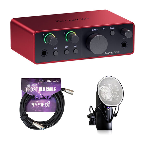 Focusrite Scarlett Solo USB-C Audio Interface (4th Gen) Bundle with Aston Microphones Element Microphone KIT and Kellards XLR-P20T Pro 20 ft XLR Microphone Cable, XLR Male to Female Cable 3-Pin