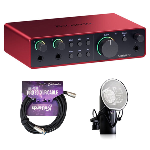 Focusrite Scarlett 2i2 USB-C Audio Interface (4th Gen) Bundle with Aston Microphones Element Microphone KIT and Kellards XLR-P20T Pro 20 ft XLR Microphone Cable, XLR Male to Female Cable 3-Pin