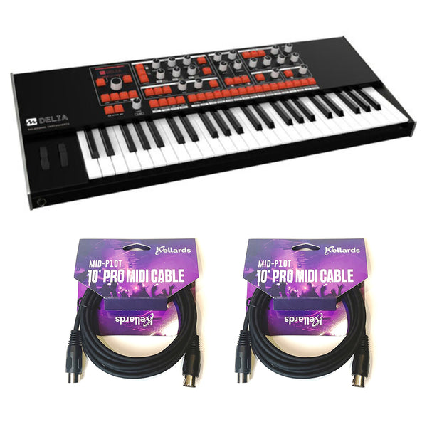 MELBOURNE INSTRUMENTS DELIA Motorized Morphing Polyphonic Synthesizer Bundle with 2x Kellards MID-P10T Pro MIDI to MIDI Cable 10 Feet