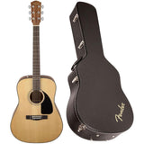 Fender CD-60 Dreadnought V3 Acoustic Guitar Natural with Case Bundle with Fender Classic Guitar Picks 12-Pack, Fender Logo Guitar Strap 2in Black with White, 10ft Fender Series Instrument Cable Black