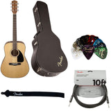 Fender CD-60 Dreadnought V3 Acoustic Guitar Natural with Case Bundle with Fender Classic Guitar Picks 12-Pack, Fender Logo Guitar Strap 2in Black with White, 10ft Fender Series Instrument Cable Black