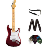 Fender Standard Stratocaster Electric Guitar - Candy Cola Bundle with Classic Celluloid Guitar Picks 351 Shape 12-Pack, 10' Instrument Cable Black, Guitar Strap Black with White Logo
