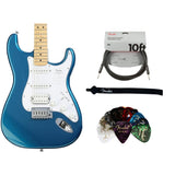 Fender Standard Stratocaster HSS Electric Guitar Aqua Marine Meta Bundle with Fender Classic Guitar Picks 12-Pack, 10ft Series Instrument Cable Black, Logo Guitar Strap 2in Black with White