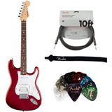 Fender Standard Stratocaster HSS Electric Guitar Candy Cola Bundle with Fender Classic Guitar Picks 12-Pack, 10ft Series Instrument Cable Black, Logo Guitar Strap 2in Black with White