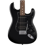 Fender Standard Stratocaster HSS Electric Guitar - Black Bundle with Fender Classic Guitar Picks 12-Pack, 10ft Series Instrument Cable Black, Logo Guitar Strap 2in Black with White