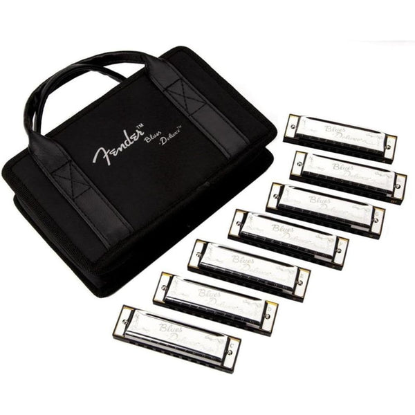 Fender Blues Deluxe Harmonica, Guitar Accessories, Pack of 7 with case (Keys C, G, A, D, F, E, B Flat)