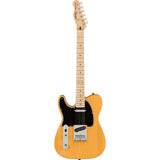 Squier Affinity Series Telecaster Electric Guitar, Butterscotch Blonde, Maple Fingerboard, Left-Handed Bundle with Classic Celluloid Guitar Picks 12-Pack, 10' Instrument Cable, Guitar Strap Black