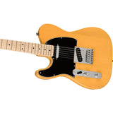 Squier Affinity Series Telecaster Electric Guitar, Butterscotch Blonde, Maple Fingerboard, Left-Handed Bundle with Classic Celluloid Guitar Picks 12-Pack, 10' Instrument Cable, Guitar Strap Black