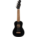 Fender Venice Soprano Ukulele, Black Bundle with Classic Celluloid Guitar Picks 351 Shape 12-Pack, 10' Instrument Cable Black, Guitar Strap Black with White Logo