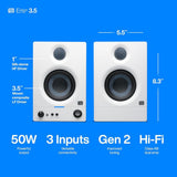 PreSonus Eris 3.5BT Bluetooth Studio Monitors (White), Pair — Powered, Active Monitor Speakers for Desktop, Turntable, Record Player, Bookshelf, DJ Speakers