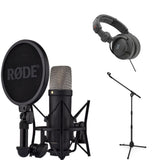 Rode NT1(Black) 5th Generation Hybrid Studio Condenser Microphone Bundle with Kellards PST2 Adjustable Height Microphone Stand with Boom, Polsen HPC-A30 Closed-Back Studio Monitor Headphones