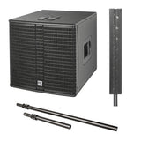 HK AUDIO E 115 SUB D 2400W 15" Powered Subwoofer Bundle with HK AUDIO E 835 Mid/High Powered Column Line Array Speaker Unit and ELEMENTS EP1 Speaker Stands