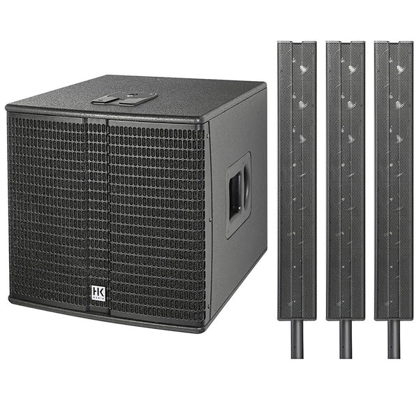 HK AUDIO E 115 SUB D 2400W 15" Powered Subwoofer Bundle with 3x HK AUDIO E 835 Mid/High Powered Column Line Array Speaker Unit