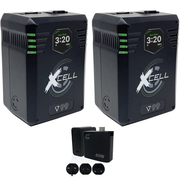 Core SWX XCell Micro-Sized Smart Battery (99Wh, V-Mount) (2 Pack) Bundle with Core SWX XPD-45 Universal 45W USB-C PD Wall Charger with Cable