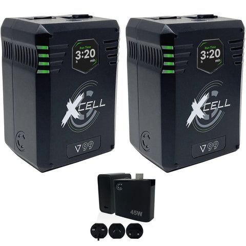 Core SWX XCell Micro-Sized Smart Battery (99Wh, V-Mount) (2 Pack) Bundle with Core SWX XPD-45 Universal 45W USB-C PD Wall Charger with Cable