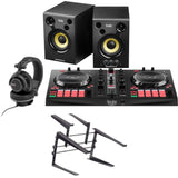 Hercules DJ Essential Kit with DJControl Inpulse 300 Controller, Monitors, and Headphones Bundle with Headliner Covina DJ Controller Stand