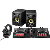 Hercules DJ Essential Kit with DJControl Inpulse 300 Controller, Monitors, and Headphones Bundle with Headliner Covina DJ Controller Stand