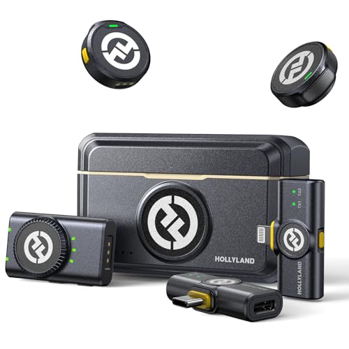 Hollyland Lark M2 Wireless Lavalier Microphone for iPhone/Android/Camera/PC/Laptop with Lightning/USB-C/Plug, 48KHz 24Bit, 1000ft Range, Noise Cancellation, 30H Battery for Video Recording, Streaming