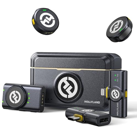 Hollyland Lark M2 Wireless Lavalier Microphone for iPhone/Android/Camera/PC/Laptop with Lightning/USB-C/Plug, 48KHz 24Bit, 1000ft Range, Noise Cancellation, 30H Battery for Video Recording, Streaming