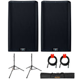 QSC K12.2 Active 12" Powered 2000 Watt Loudspeaker (Pair) Bundle with 2x Auray Steel Speaker Stand and 2x XLR-XLR Cable