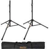 QSC K12.2 Active 12" Powered 2000 Watt Loudspeaker (Pair) Bundle with 2x Auray Steel Speaker Stand and 2x XLR-XLR Cable