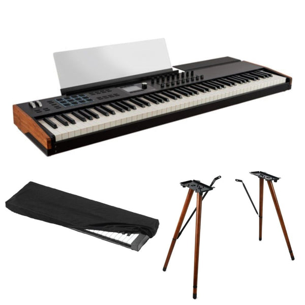 Arturia KeyLab 88 mk3 88-Key Hammer-Action Universal MIDI Controller (Black) Bundle with Arturia Wooden Legs for 88 MkII/PolyBrute Stand, Kaces KKC-LG Large Stretchy Keyboard Dust Cover