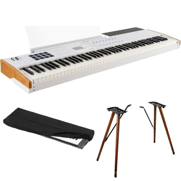 Arturia KeyLab 88 mk3 88-Key Hammer-Action Universal MIDI Controller (White) Bundle with Arturia Wooden Legs for 88 MkII/PolyBrute Stand, Kaces KKC-LG Large Stretchy Keyboard Dust Cover