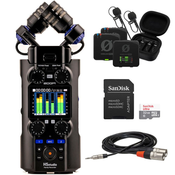 Zoom H5studio 4-Track Handy Recorder with 32-Bit Float Recording Wireless Kit Bundle with RODE Wireless PRO Microphone 2.4 GHz, SanDisk 32GB Ultra UHS-I microSDHC Memory Card with SD Adapter