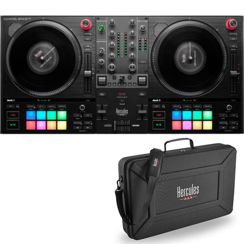 Mother Mantis: Hercules DJControl Inpulse T7, 2 Deck Motorized DJ Controller with built in STEMS Control, Serato DJ and DJUCED included Bundle with Hercules DJControl Inpulse T7 2-Part Semi-Rigid EVA Travel Bag Hercules