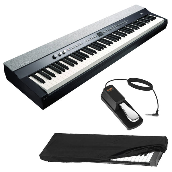 Kurzweil KaP1 Portable Digital Piano (Black) Bundle with Stretchy Keyboard Dust Cover, large and Universal Piano-Style Sustain Pedal