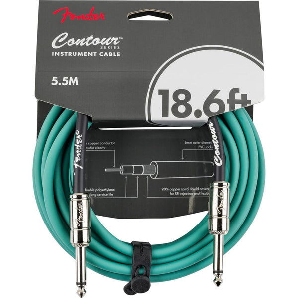Fender Contour Instrument Cable, Guitar Cable, Guitar Accessories, Straight/Straight, Sherwood Green, 18.6 ft