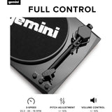 Gemini Sound TT-900 - Classic Black 3-Speed Turntable with Pitch Adjustment, Bluetooth Connectivity, and High-Fidelity Stereo Sound