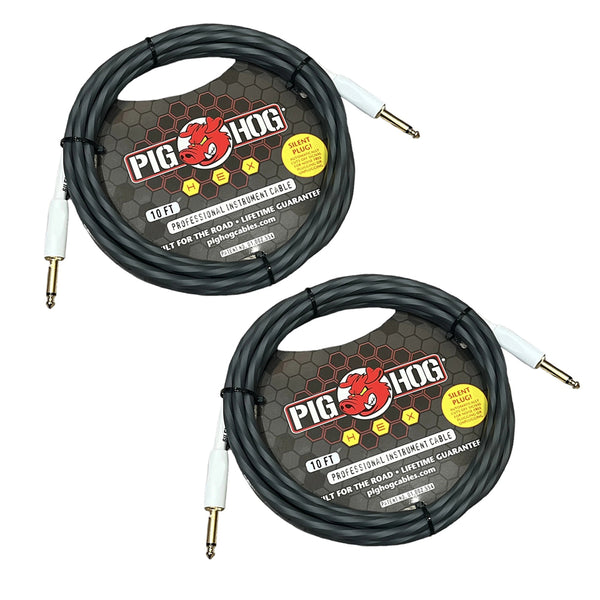 Pig Hog Hex Series Silent Plug Instrument Cable 10-Foot, Gray (Pair)
