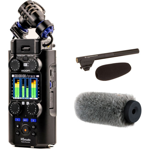 Mother Mantis: Zoom H5studio 4-Track Handy Recorder with 32-Bit Float Recording and Pro Kit Bundle with Sennheiser MKE 600 Shotgun Microphone, Auray WSS-2014 Professional Windshield for Shotgun Microphones - (14cm) Zoom