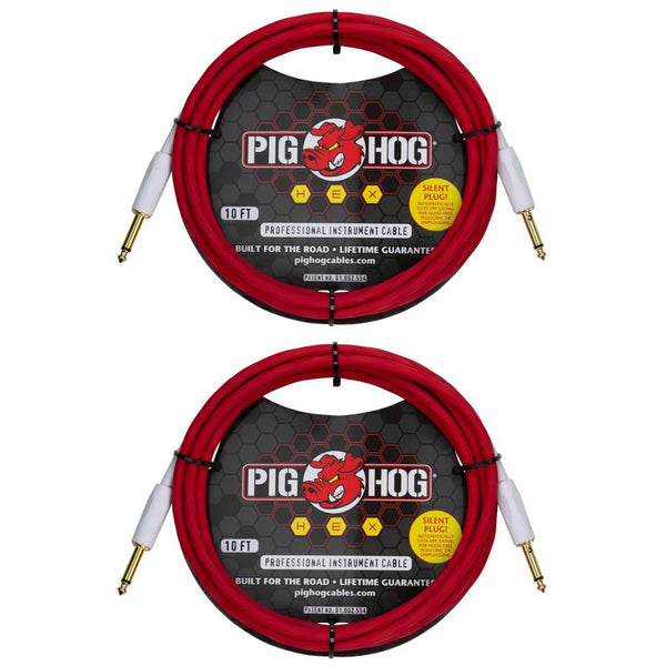 Pig Hog Hex Series Silent Cable 10 Ft Candy Apple Red (Pair)