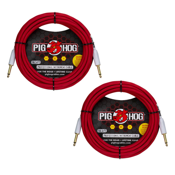 Pig Hog Hex Series Silent Cable 18.6 Ft Candy Apple Red (Pair)