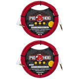 Pig Hog Hex Series Silent Cable 10 ft Candy Apple Red, Right Angle (Pair)