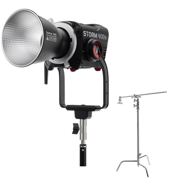 Aputure STORM 400x Tunable White LED Monolight (V-Mount) Bundle with Lowel 40" C-Stand Turtle Base Kit (Chrome, 9.8')
