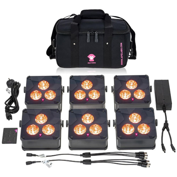 Ape Labs Maxi 2.0 IP - DJ LED Par Lights Wireless Battery Uplight Gray RoadPack (6pc)