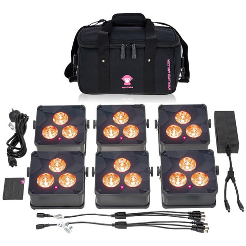 Ape Labs Maxi 2.0 IP - DJ LED Par Lights Wireless Battery Uplight Gray RoadPack (6pc)