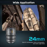SIRUI VP-1 Vision Prime 1 T1.4 Full Frame Cine Lens, 24mm Manual Focus Cinema Lens with Pre-Installed E Mount, Interchangeable RF/Z/L Mounts (Metal Gray)