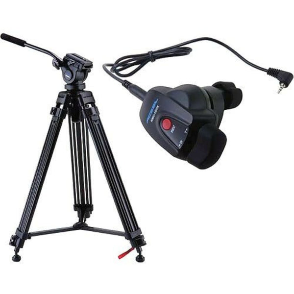 Acebil i-605DX 2-Stage Compact, Lightweight Aluminum Video Tripod with #605, 65mm Ball Leveling Head - Bundle - with Acebil RMC-1DVX Video Lens Zoom Controller for Panasonic Mini DV or HDV Camera with Stereo Mini Jack