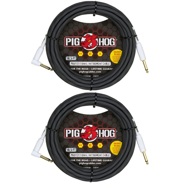 Pig Hog PHSH186GRR Hex Series Silent Cable, Grey, 18.6 Feet (Pair)