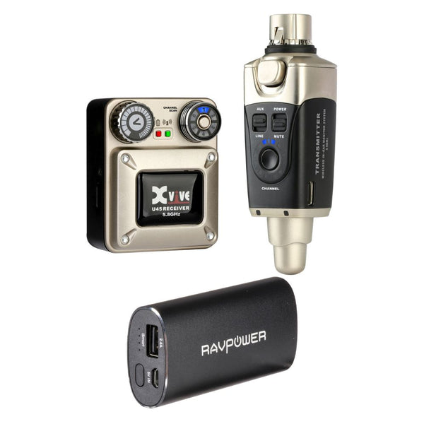 Xvive Audio U45 Wireless In-Ear Monitor System (5.8 GHz) Bundle with RAVPower Luster Series 6700mAh External Battery Charger (Black)